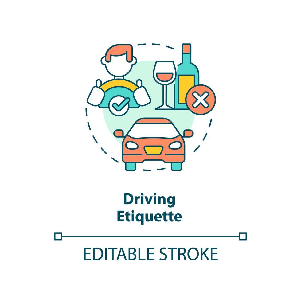 Driving etiquette concept icon. Rules and ethical code. Type of etiquette abstract idea thin line illustration. Isolated outline drawing. Editable stroke. vector