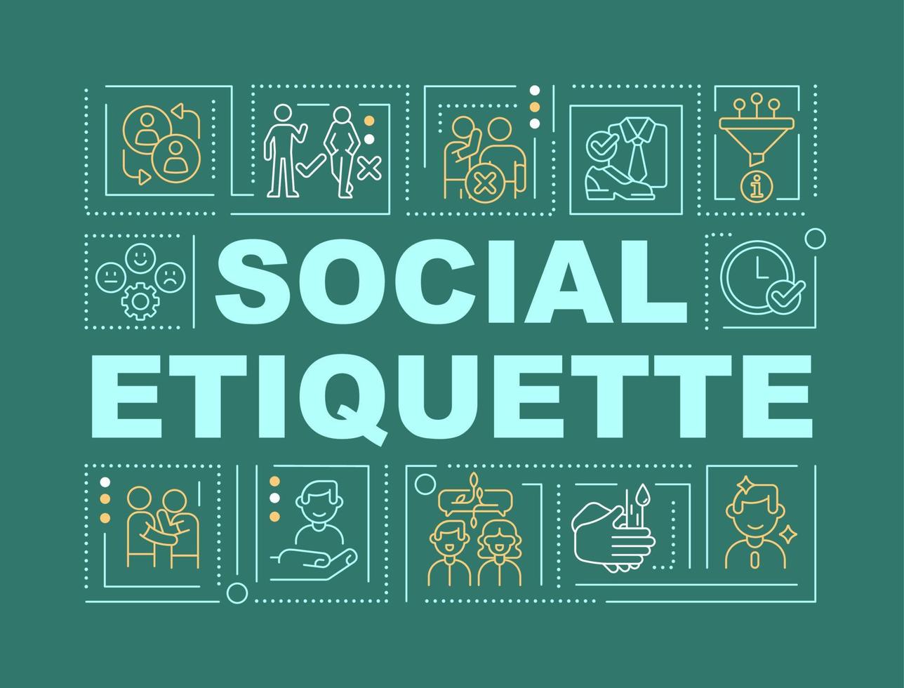 Social etiquette word concepts dark green banner Manners and behavior