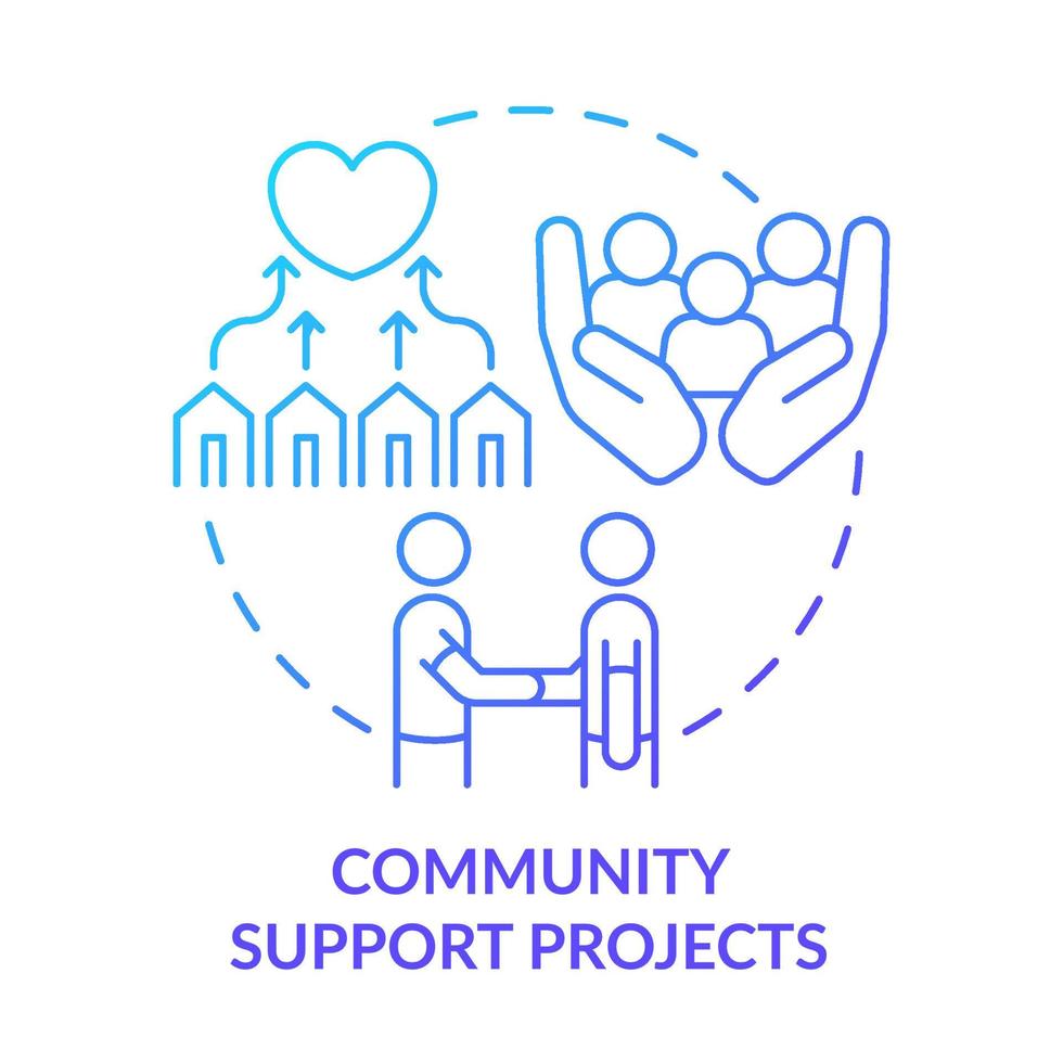 Community support projects blue gradient concept icon. Psychological care. Way to help refugees abstract idea thin line illustration. Isolated outline drawing. vector