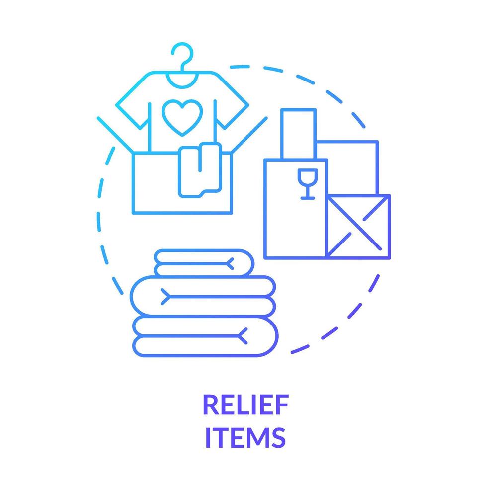 Relief items blue gradient concept icon. Provide necessary goods. Humanitarian aid. Way to help refugees abstract idea thin line illustration. Isolated outline drawing. vector