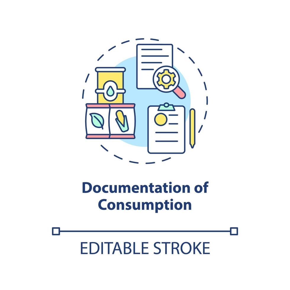 documentación del icono del concepto de consumo. opción de producción más limpia idea abstracta ilustración de línea delgada. dibujo de contorno aislado. trazo editable. vector