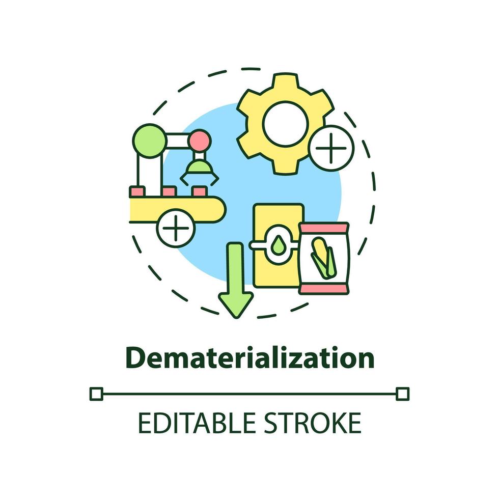 icono del concepto de desmaterialización. reducir el uso de materiales. área de ecología industrial idea abstracta ilustración de línea delgada. dibujo de contorno aislado. trazo editable. vector