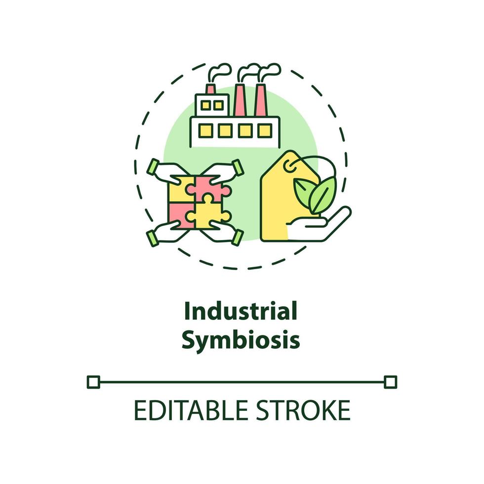 Industrial symbiosis concept icon. Eco friendly manufacturing technology abstract idea thin line illustration. Isolated outline drawing. Editable stroke. vector