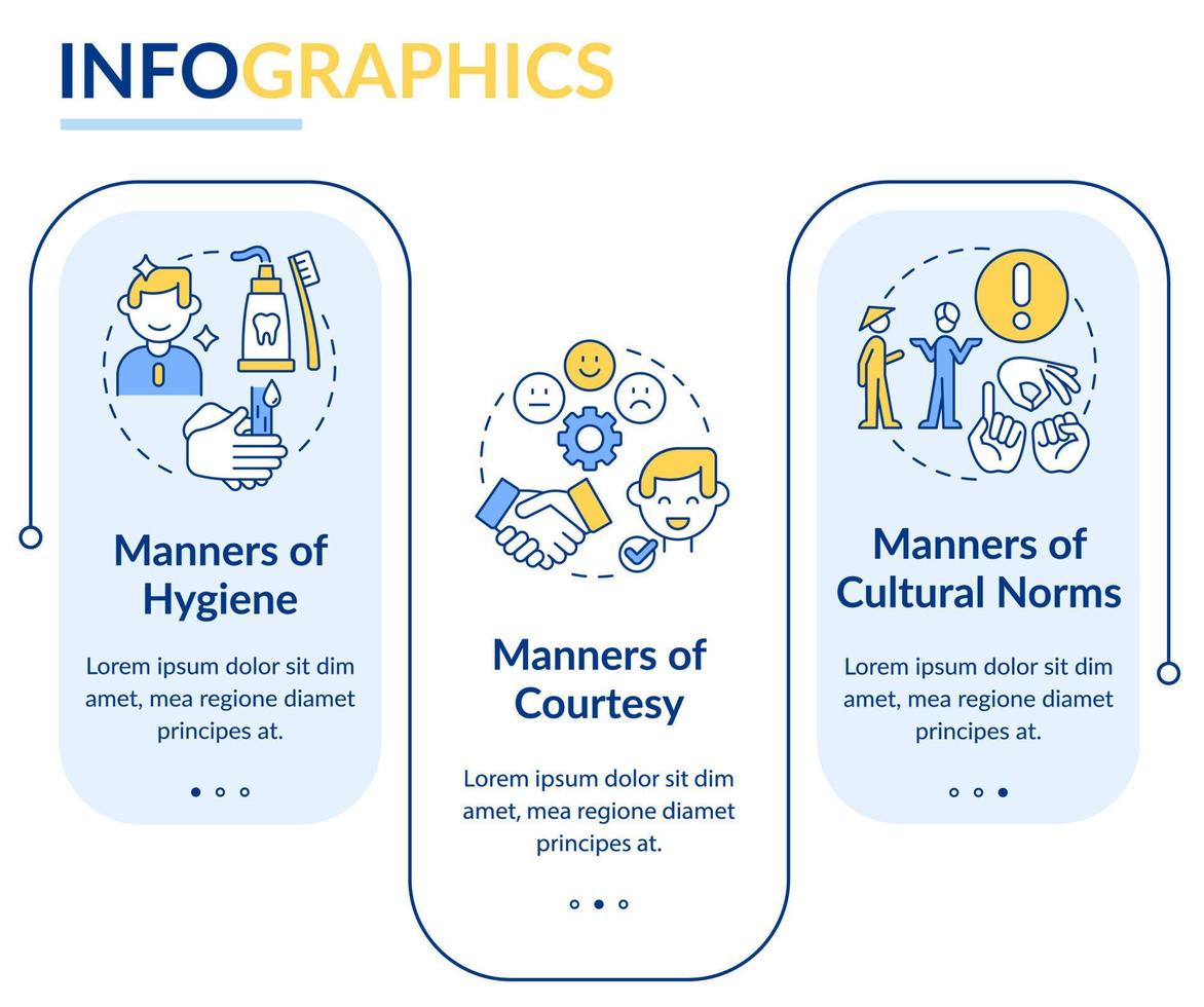 categorías de etiqueta plantilla infográfica de rectángulo azul. conjunto de normas. visualización de datos con 3 pasos. gráfico de información de la línea de tiempo del proceso. diseño de flujo de trabajo con iconos de línea. vector