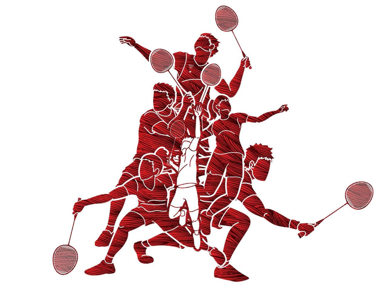 Group of Badminton Players Action vector