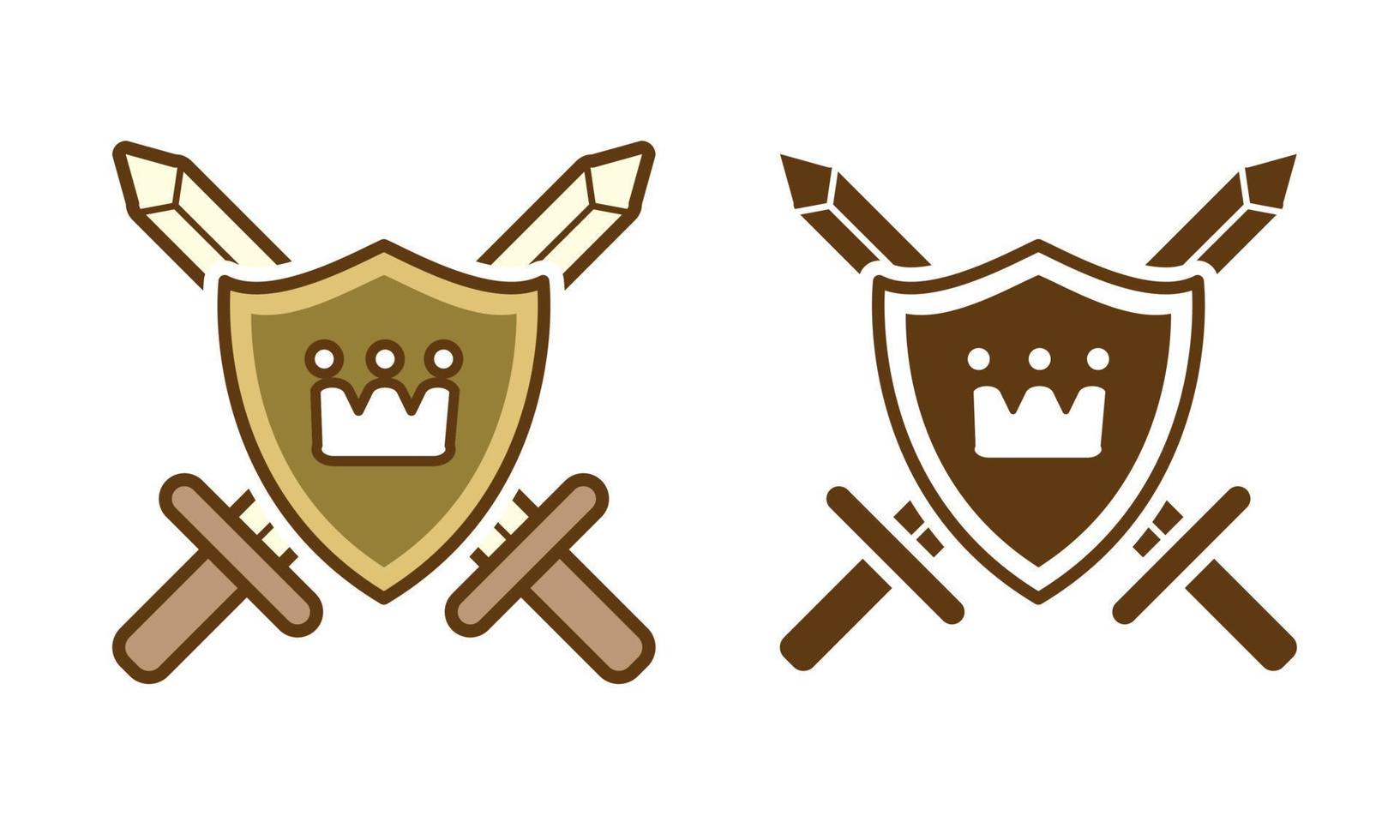 Kingdom Crown on Shield with Swords Sign vector