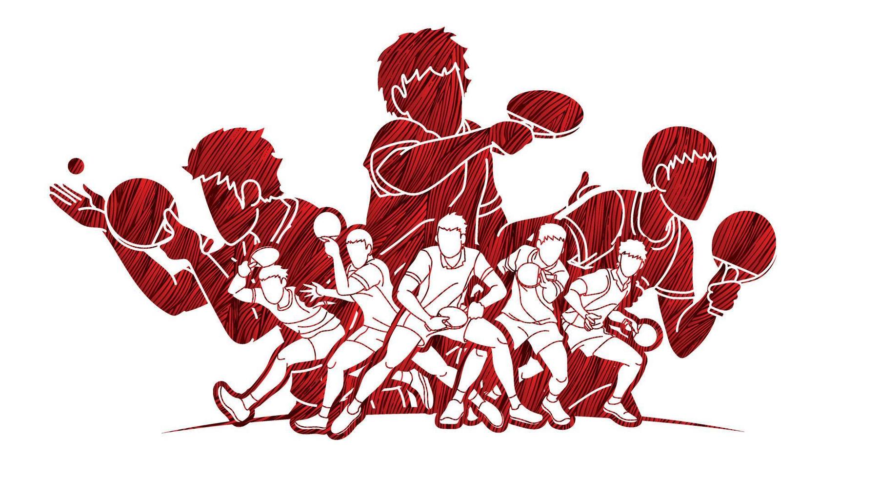 Ping Pong Players Table Tennis Players Action Graffiti vector