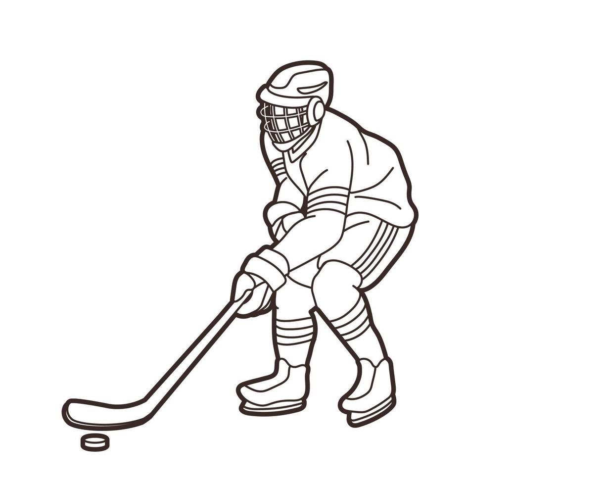 esbozar la acción de los jugadores de hockey sobre hielo vector