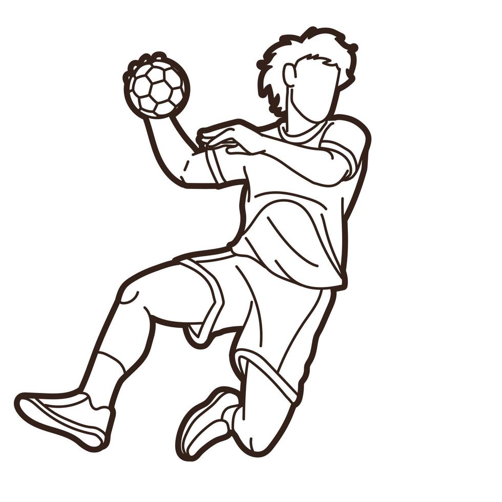 jugador de deporte de balonmano de contorno vector