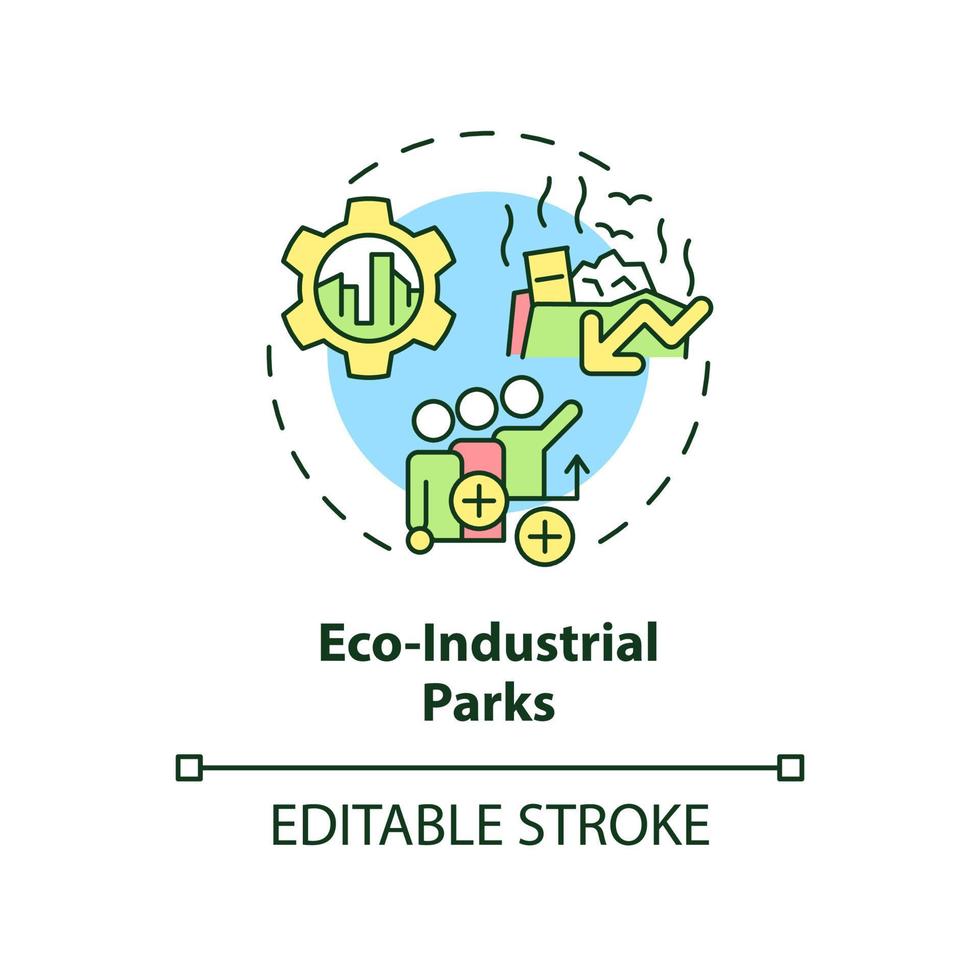 Eco-industrial parks concept icon. Reducing pollution. Area of industrial ecology abstract idea thin line illustration. Isolated outline drawing. Editable stroke. vector