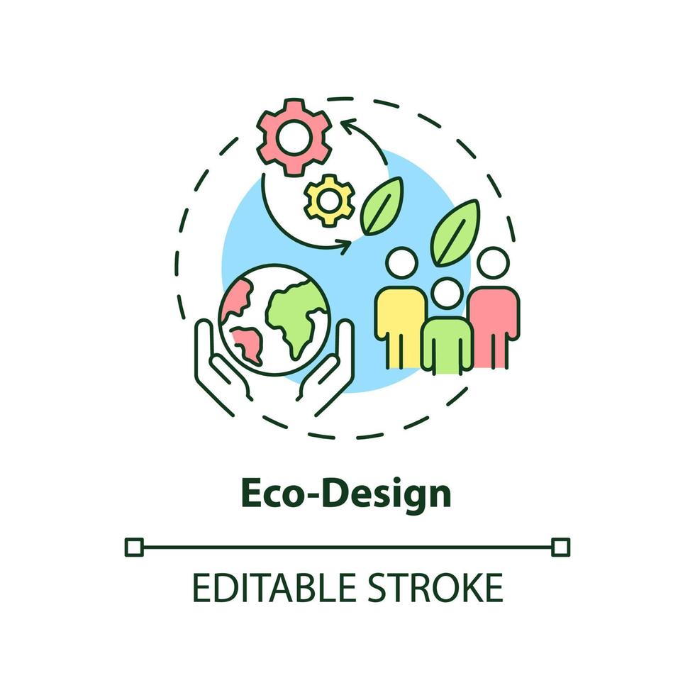 Eco-design concept icon. Sustainable organization. Area of industrial ecology abstract idea thin line illustration. Isolated outline drawing. Editable stroke. vector