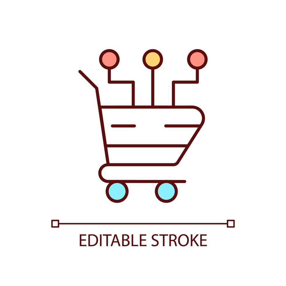 E commerce business RGB color icon. Selling goods and services online. Innovation strategies. Isolated vector illustration. Simple filled line drawing. Editable stroke.