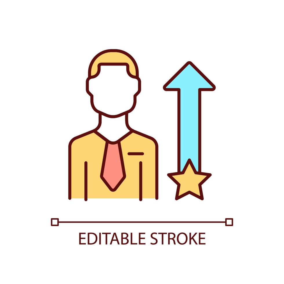 Raising employee qualification RGB color icon. Improving worker development. Supporting growth. Isolated vector illustration. Simple filled line drawing. Editable stroke.