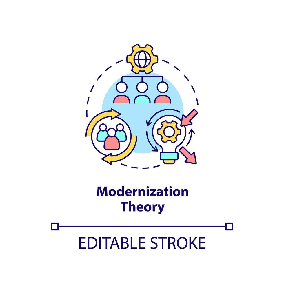 icono del concepto de teoría de la modernización. progreso social y desarrollo idea abstracta ilustración de línea delgada. dibujo de contorno aislado. trazo editable. vector