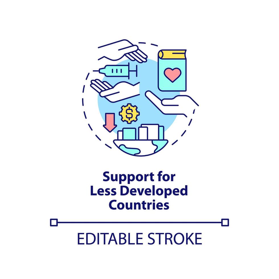 Support for less developed countries concept icon. International fight against covid abstract idea thin line illustration. Isolated outline drawing. Editable stroke. vector