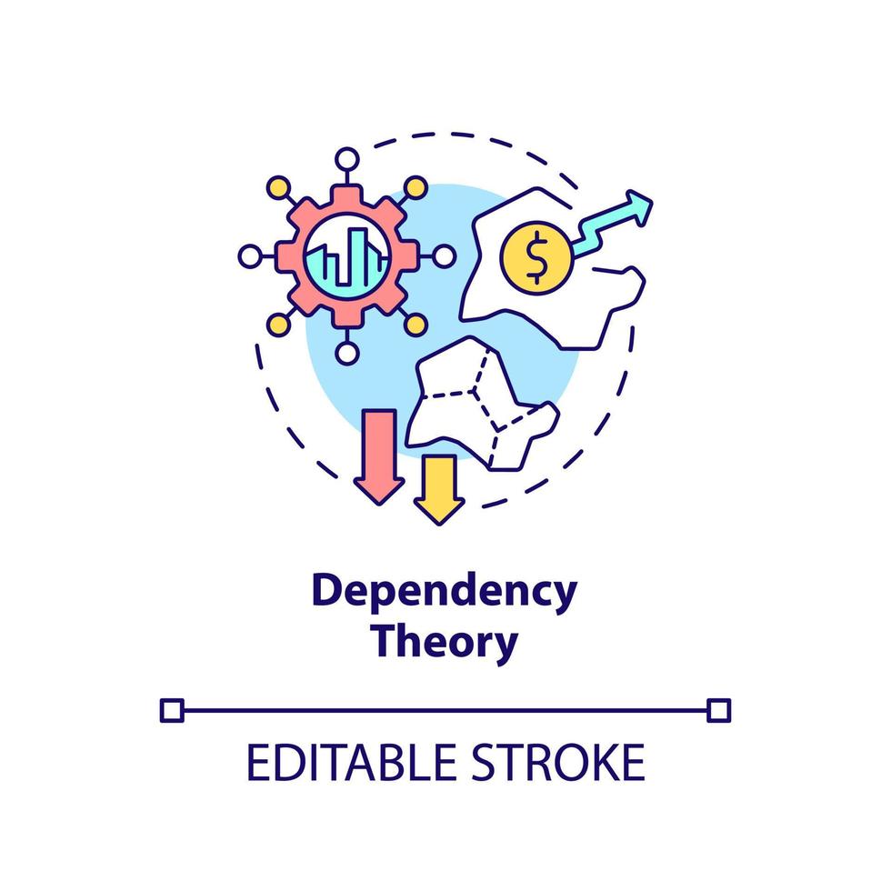 icono del concepto de teoría de la dependencia. relación entre países pobres y ricos idea abstracta ilustración de línea delgada. dibujo de contorno aislado. trazo editable. vector