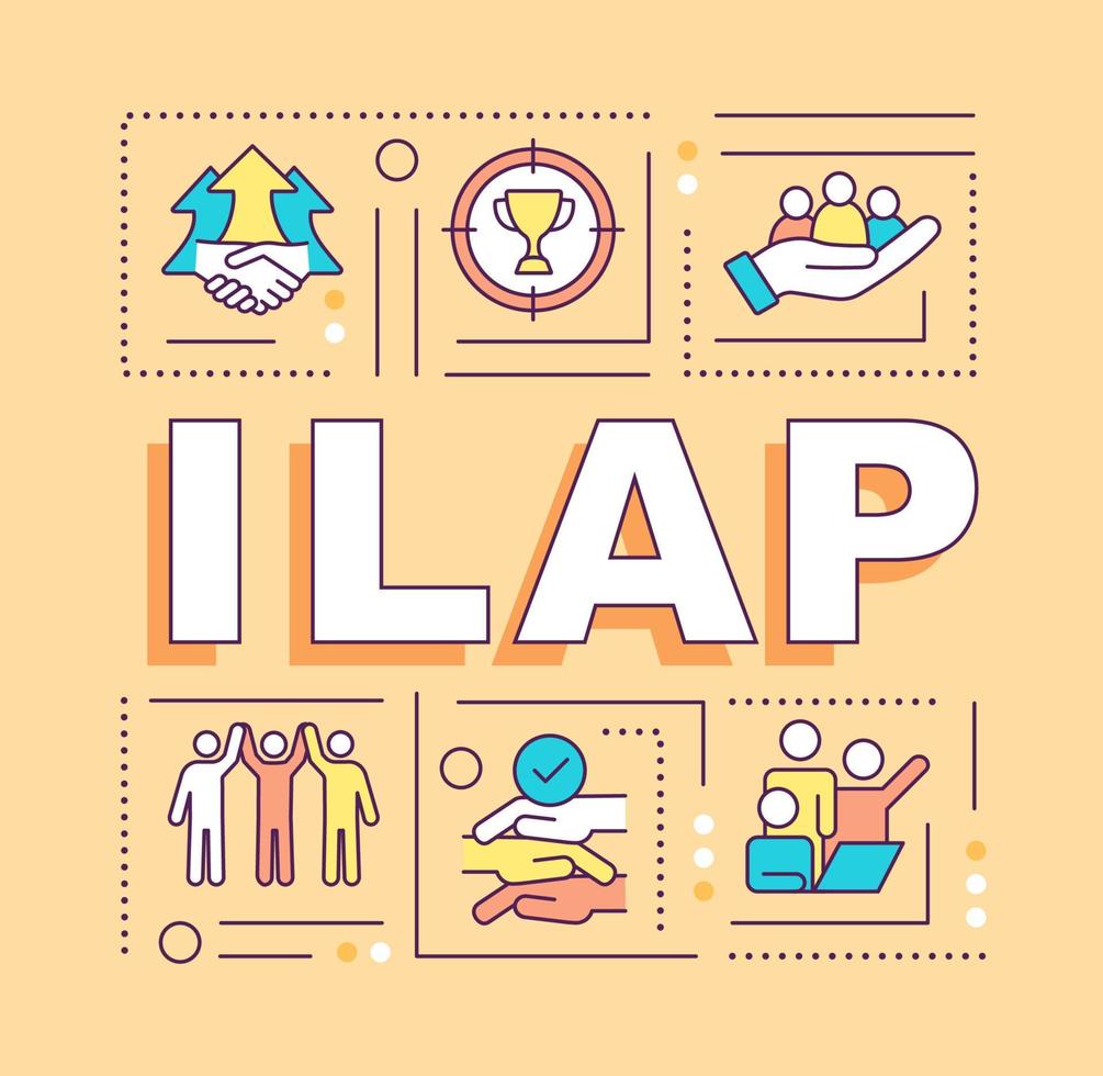 Integrated local area planning word concepts orange banner. ILAP. Infographics with icons on color background. Isolated typography. Vector illustration with text.