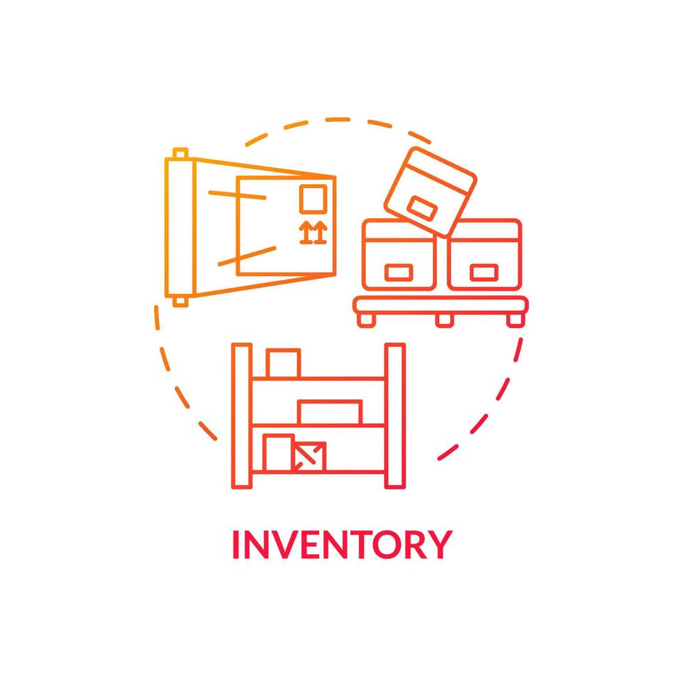 Inventory red gradient concept icon. Goods in process and raw materials. Production process. Type of muda abstract idea thin line illustration. Isolated outline drawing. vector