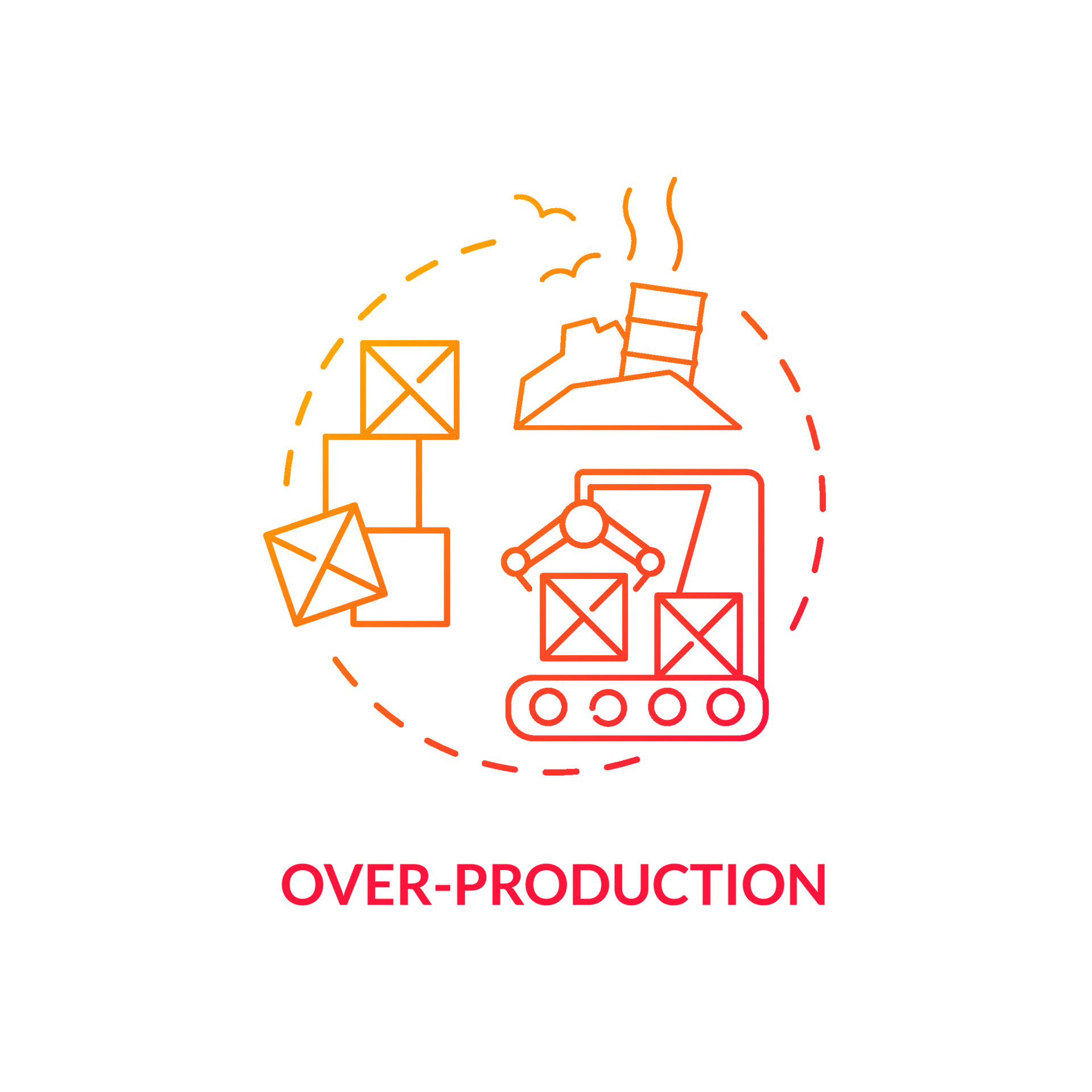 Overproduction red gradient concept icon. Excessive goods manufacturing