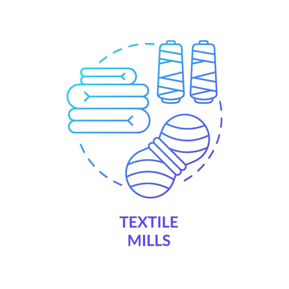 icono de concepto de gradiente azul de fábricas textiles. distribución de hilados y telas. subsector empresarial idea abstracta ilustración de línea delgada. dibujo de contorno aislado. vector