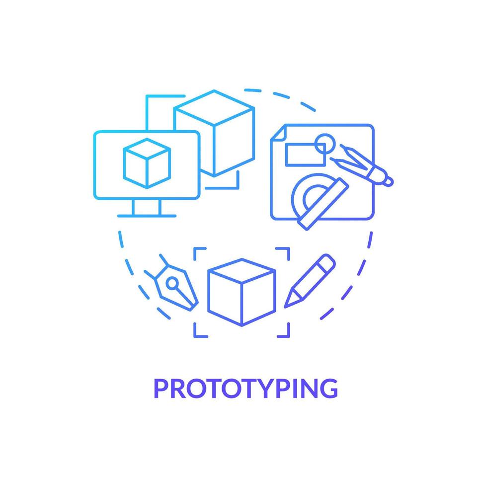 Prototyping blue gradient concept icon. Draft version of product. Model and sample. Manufacturing stage abstract idea thin line illustration. Isolated outline drawing. vector