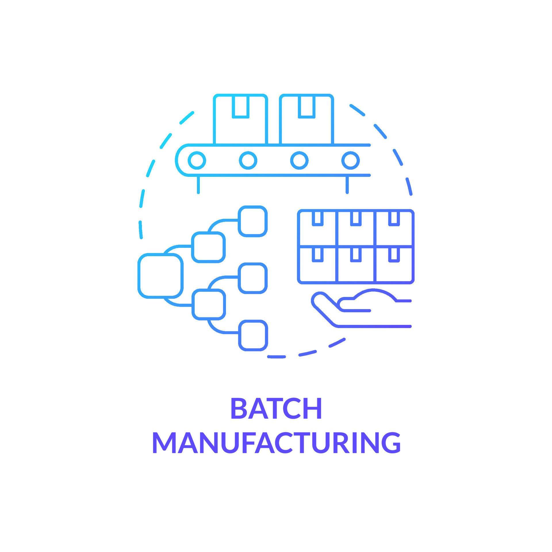 Batch manufacturing blue gradient concept icon. Customers demand. Type ...