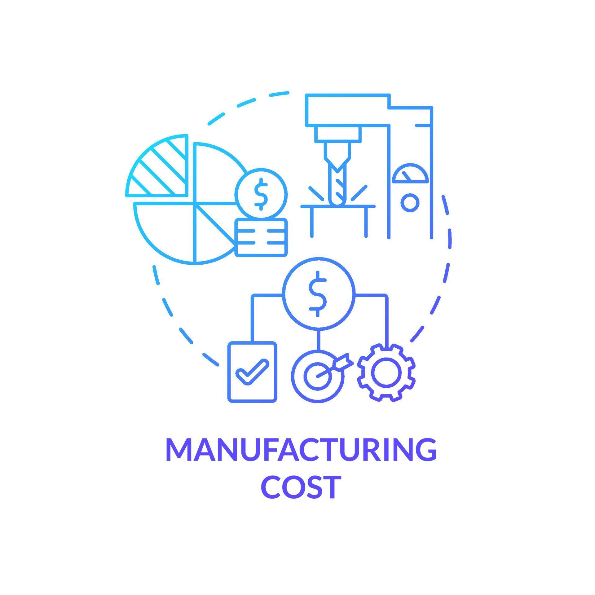 Manufacturing cost blue gradient concept icon. Raw material ...