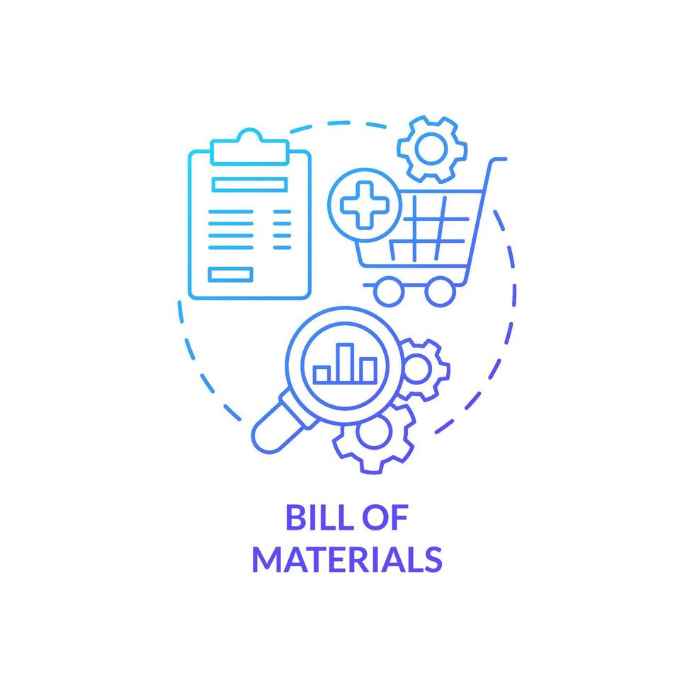 Bill of materials blue gradient concept icon. Parts and components of product. Manufacturing stage abstract idea thin line illustration. Isolated outline drawing. vector