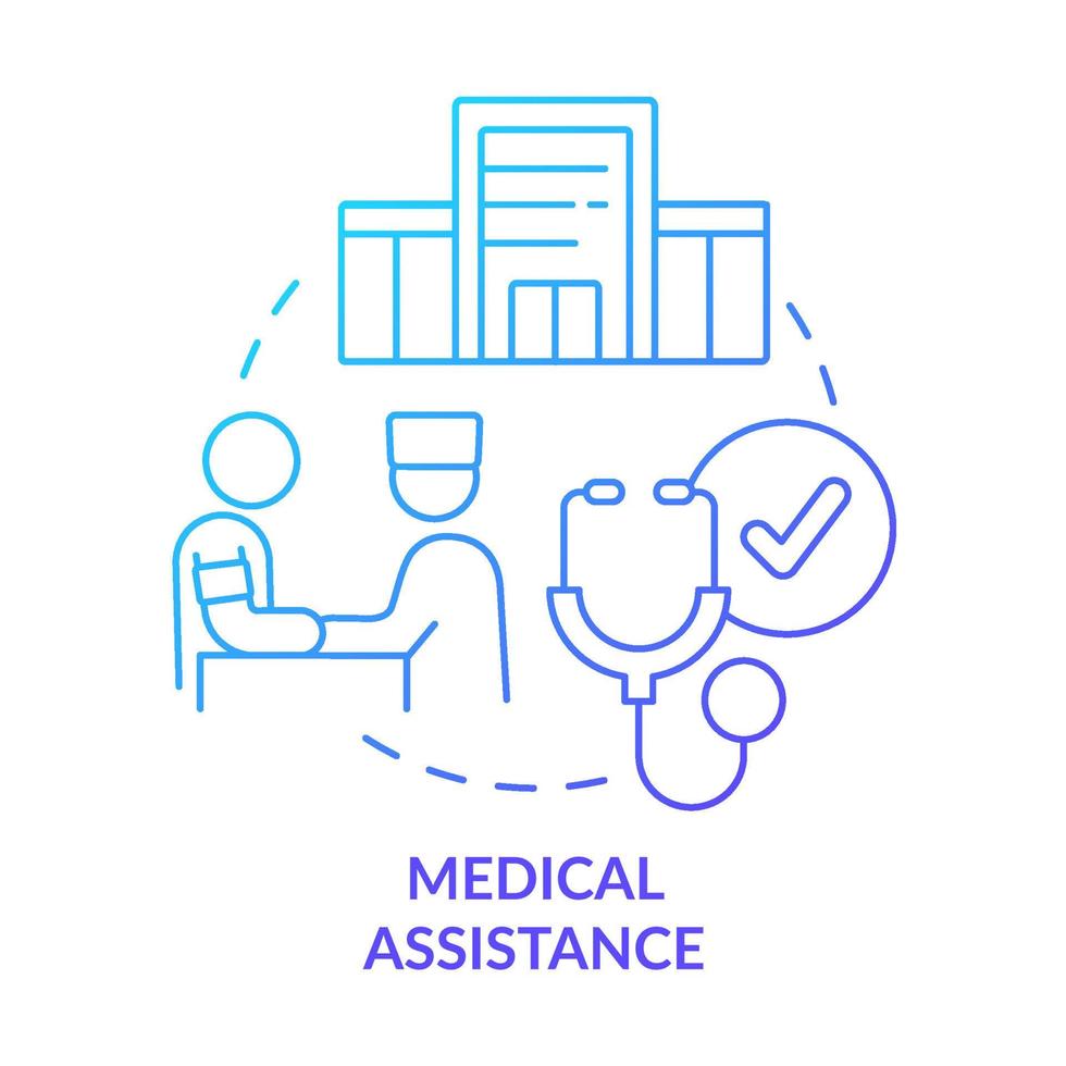 Medical assistance blue gradient concept icon. Provide healthcare service. Government initiative abstract idea thin line illustration. Isolated outline drawing. vector