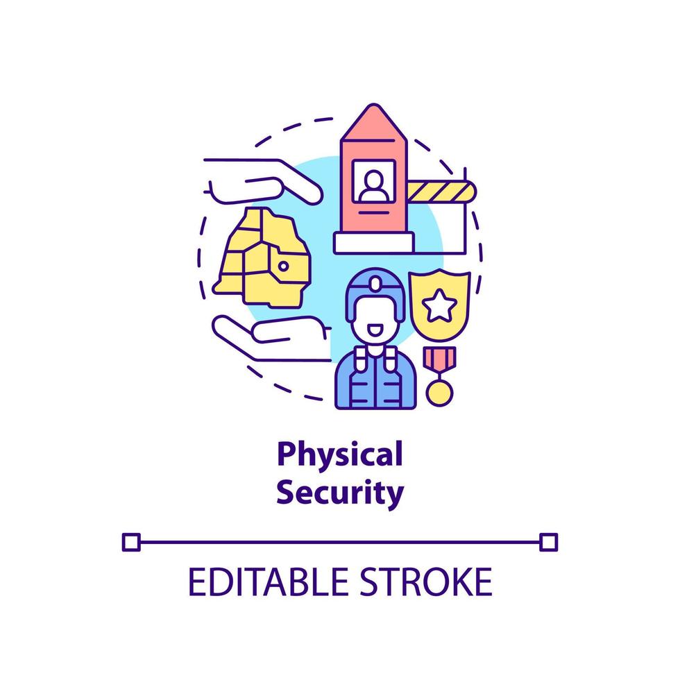 Physical security concept icon. Protection of state. Dimension of national safety abstract idea thin line illustration. Isolated outline drawing. Editable stroke. vector