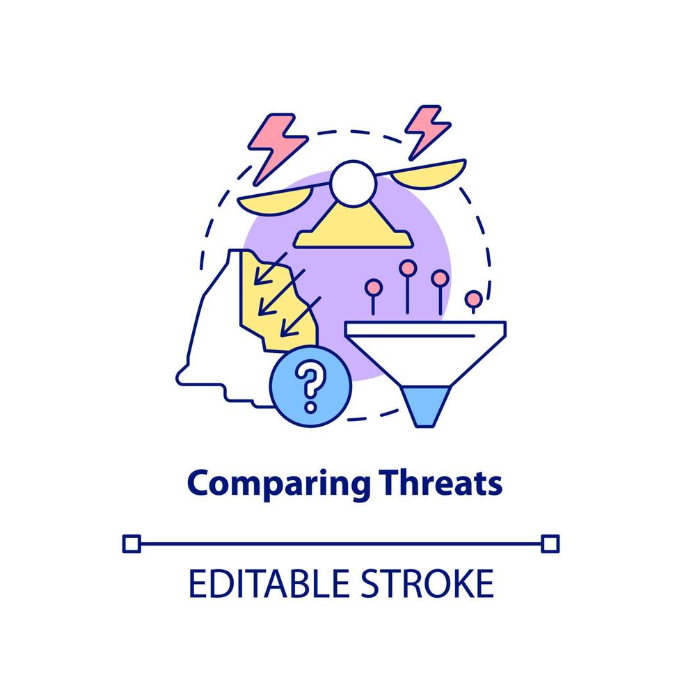 Comparing threats concept icon. Analysing invasion risk. National security service abstract idea thin line illustration. Isolated outline drawing. Editable stroke. vector