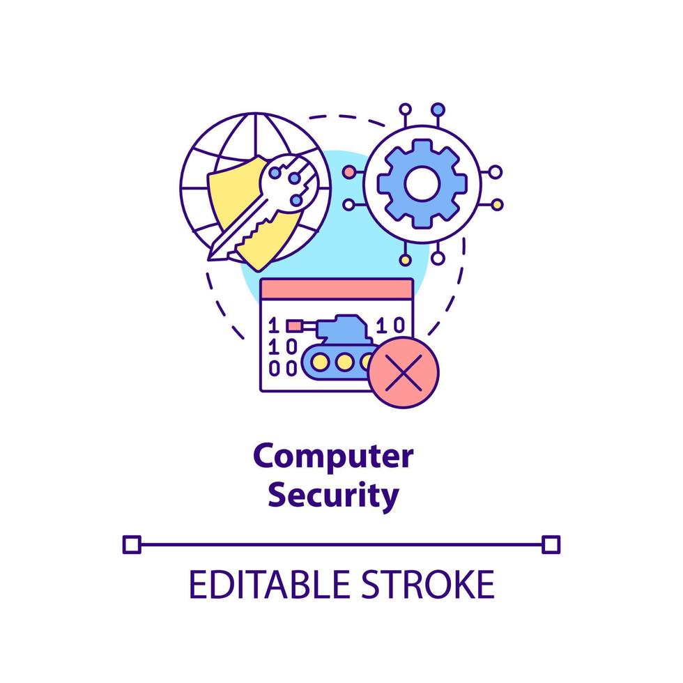 Computer security concept icon. Attack prevention. Dimensions of national safety abstract idea thin line illustration. Isolated outline drawing. Editable stroke. vector