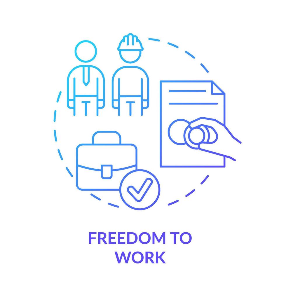 Freedom to work blue gradient concept icon. Employment assistance. Provide wrkplaces. Refugee right abstract idea thin line illustration. Isolated outline drawing. vector