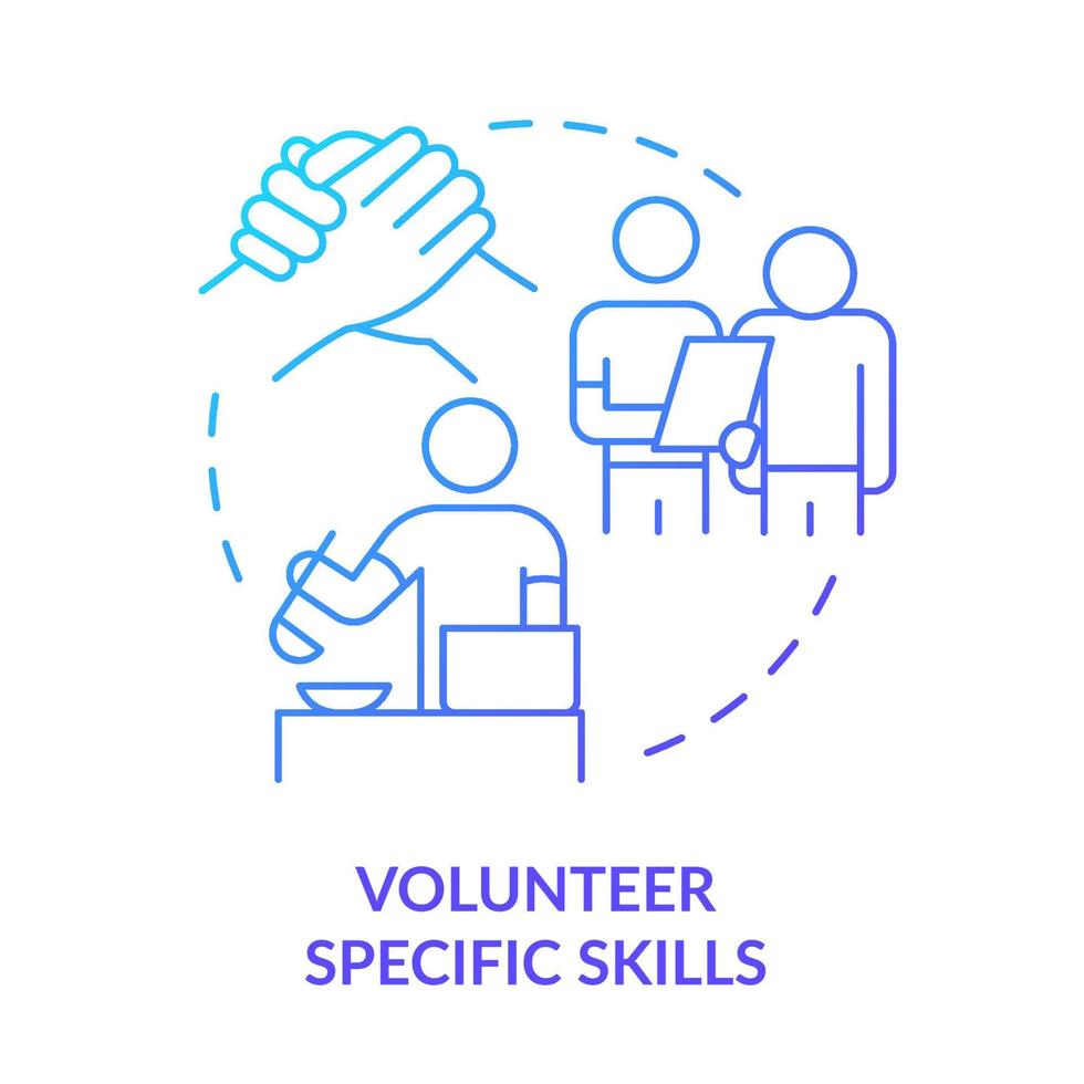 Volunteer specific skills blue gradient concept icon. Assist and provide service. Helping refugees abstract idea thin line illustration. Isolated outline drawing. vector