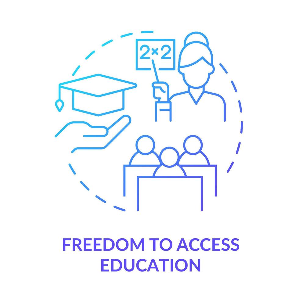 Freedom to access education blue gradient concept icon. Obtain knowledge. School and college. Refugee right abstract idea thin line illustration. Isolated outline drawing. vector