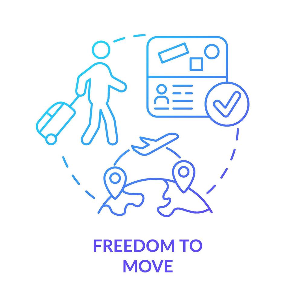 Freedom to move blue gradient concept icon. Opportunity to relocate. International protection. Refugee right abstract idea thin line illustration. Isolated outline drawing. vector