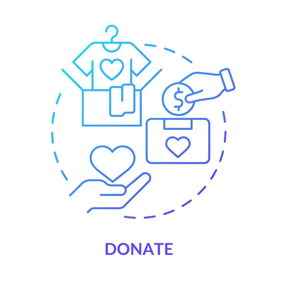 Donate blue gradient concept icon. Financial support for migrants. Help and assist refugees abstract idea thin line illustration. Isolated outline drawing. vector