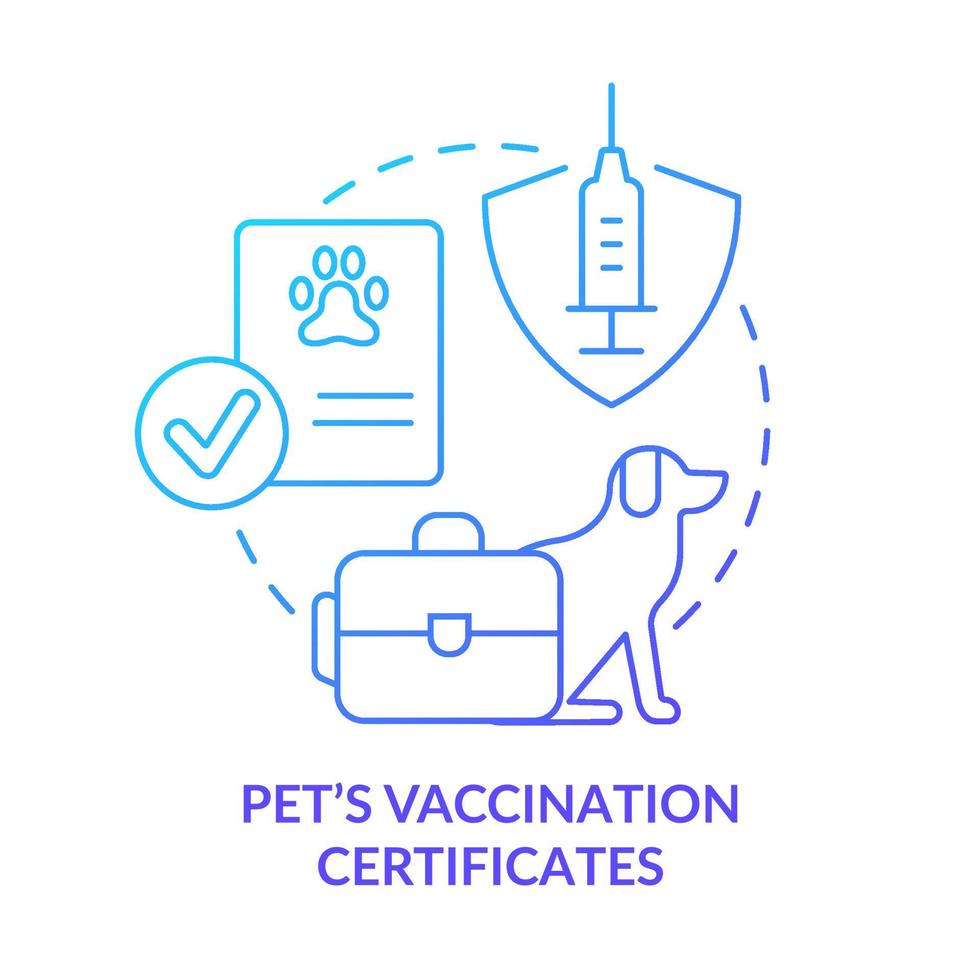 Pets vaccination certificate blue gradient concept icon. Helping refugees. Belongings and documents abstract idea thin line illustration. Isolated outline drawing. vector