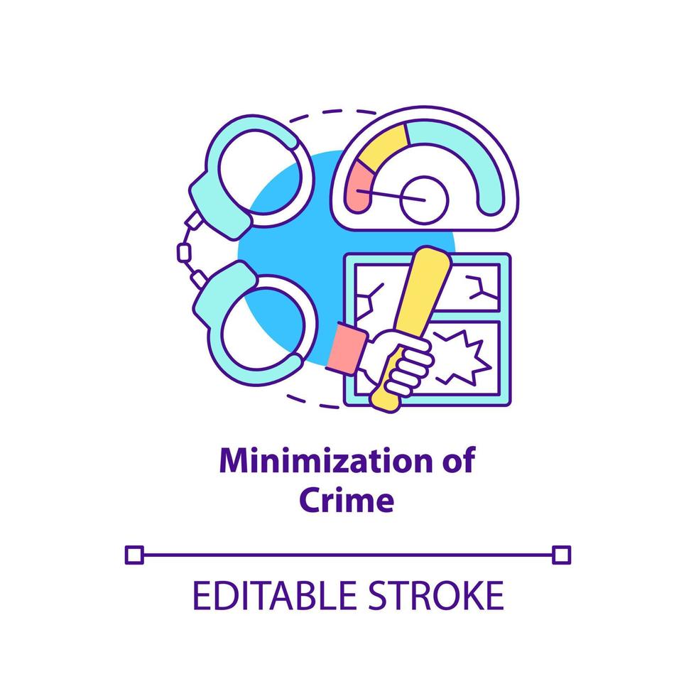 Minimization of crime concept icon. National safety and protection abstract idea thin line illustration. Isolated outline drawing. Editable stroke. vector