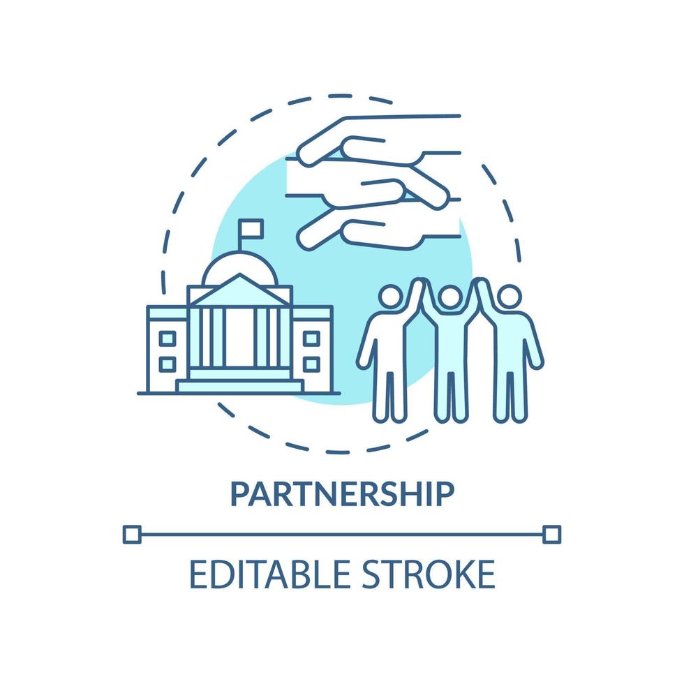 Partnership turquoise concept icon. Community relationship with authorities. ILAP abstract idea thin line illustration. Isolated outline drawing. Editable stroke. vector