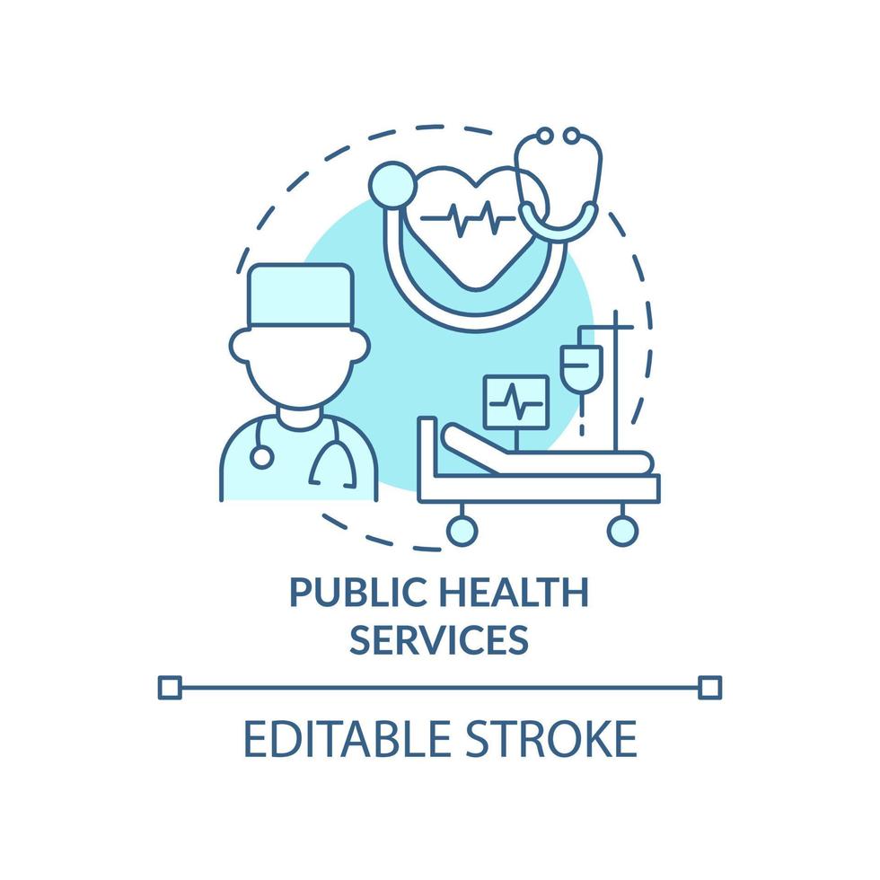 Public health services turquoise concept icon. Healthcare. Social planning example abstract idea thin line illustration. Isolated outline drawing. Editable stroke. vector