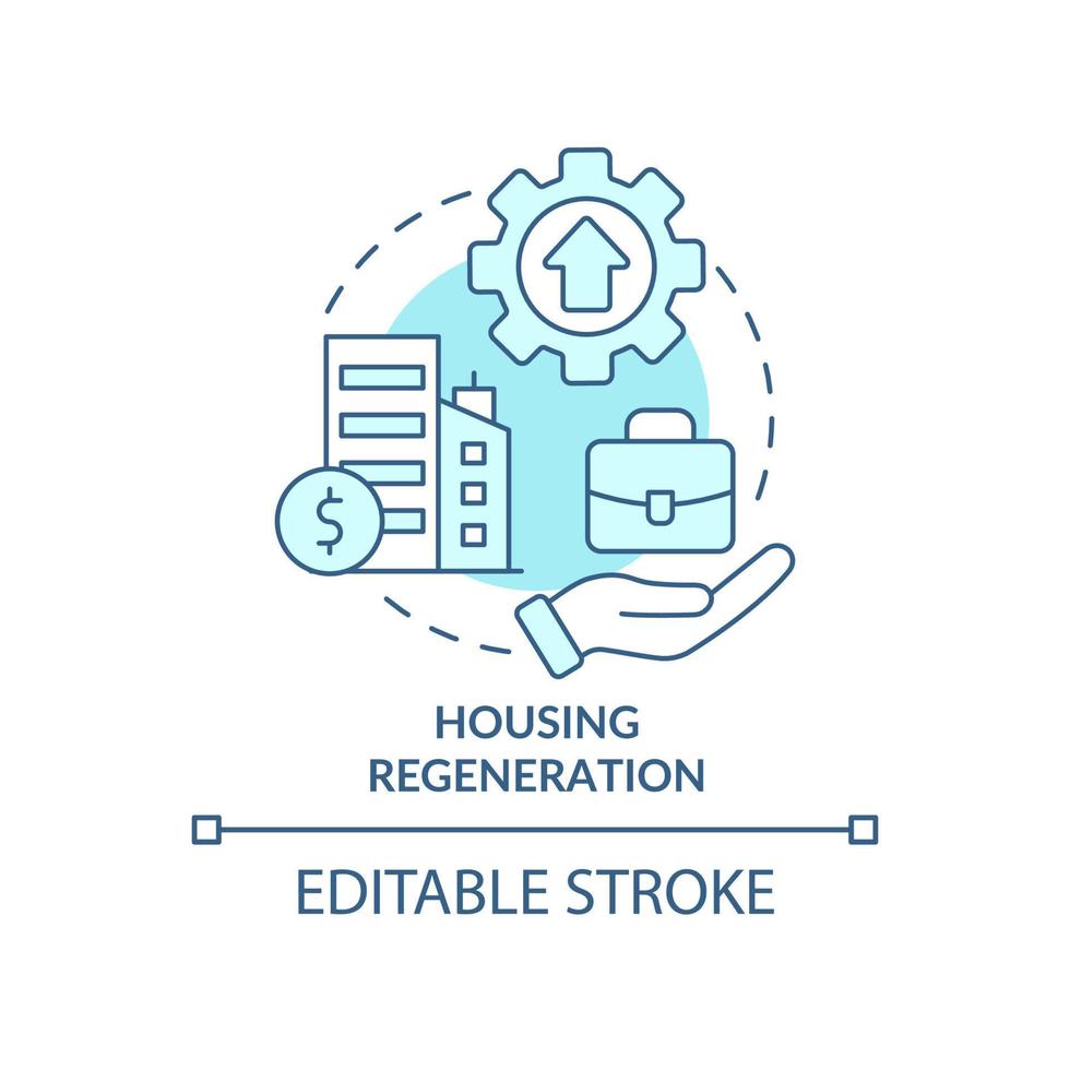 Housing regeneration turquoise concept icon. Living environment. Social planning abstract idea thin line illustration. Isolated outline drawing. Editable stroke. vector