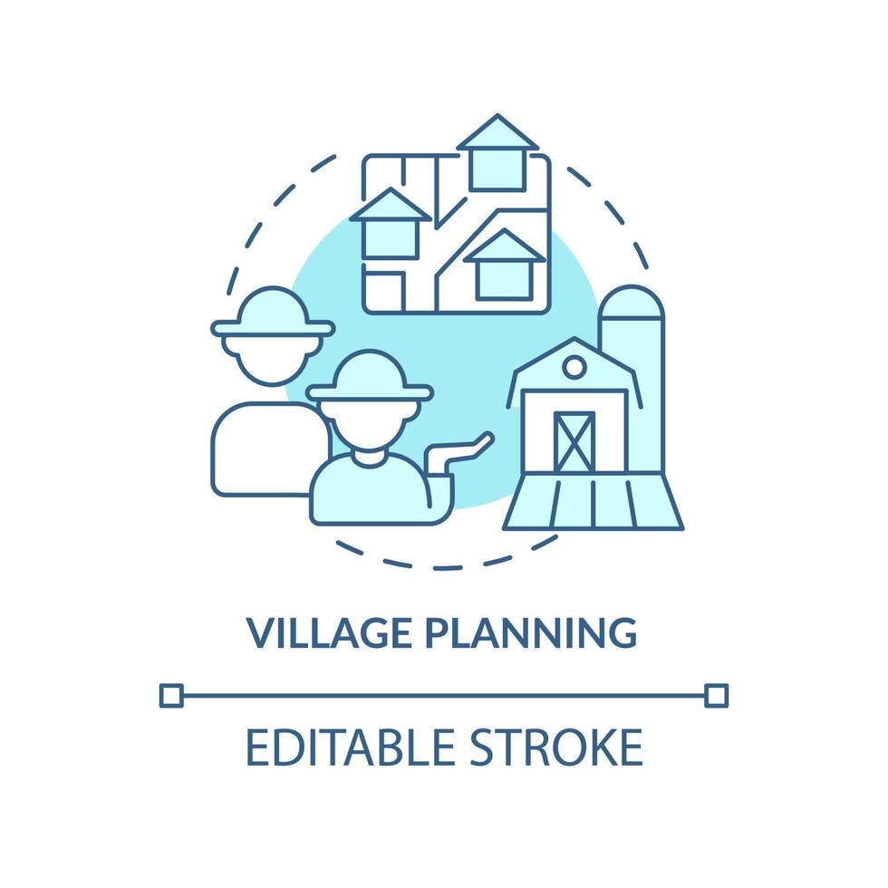 Village planning turquoise concept icon. Rural areas development. Social planning abstract idea thin line illustration. Isolated outline drawing. Editable stroke. vector