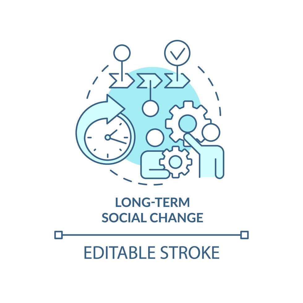 Long term social change turquoise concept icon. Reason for participation abstract idea thin line illustration. Isolated outline drawing. Editable stroke. vector