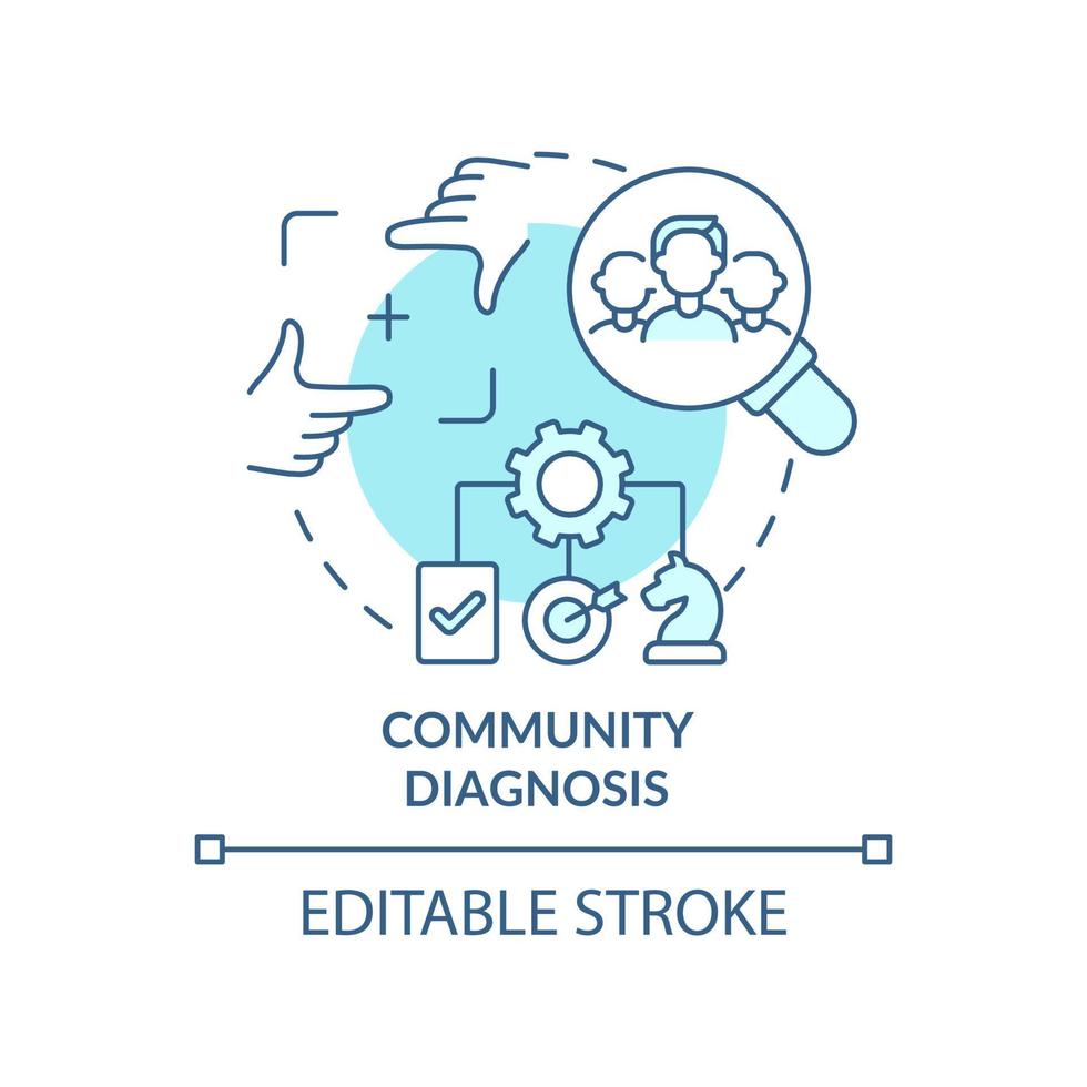 Community diagnosis turquoise concept icon. Group needs. Social planning stage abstract idea thin line illustration. Isolated outline drawing. Editable stroke. vector