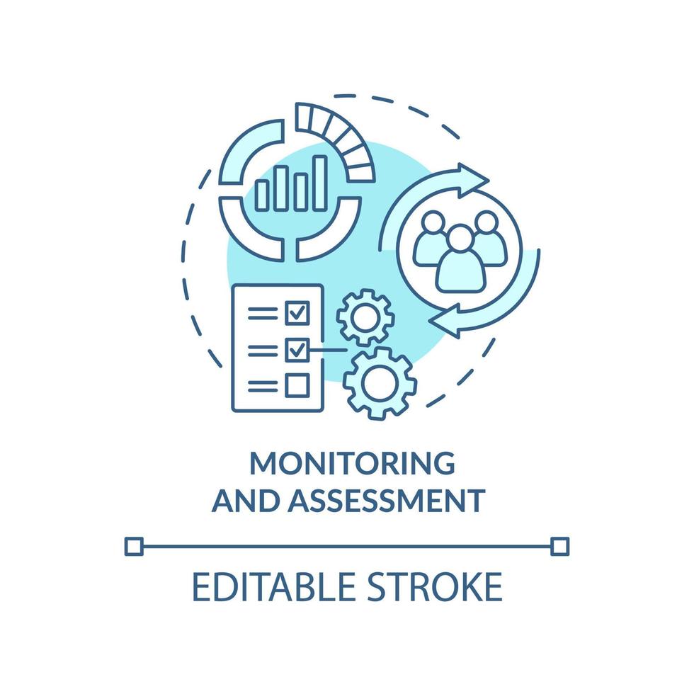 Monitoring and assessment turquoise concept icon. Evaluate progress. Social planning abstract idea thin line illustration. Isolated outline drawing. Editable stroke. vector