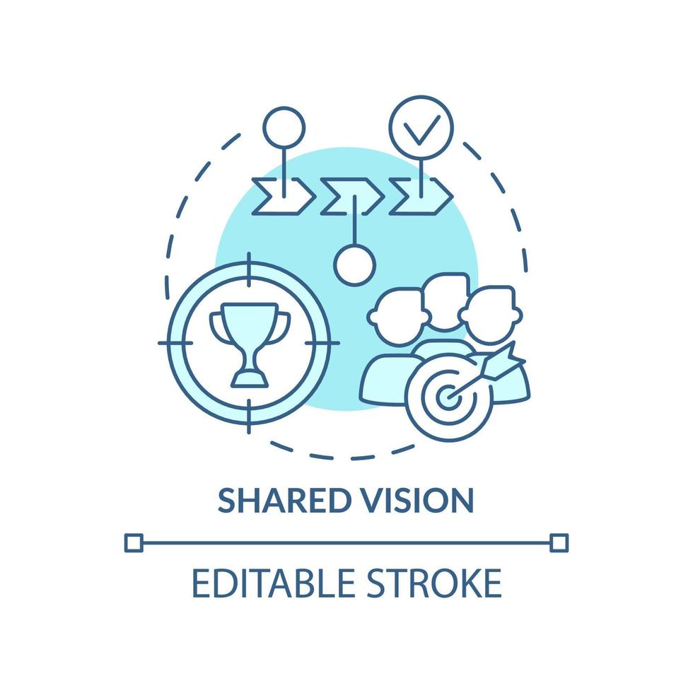 Shared vision turquoise concept icon. Common goals and opinion. ILAP principle abstract idea thin line illustration. Isolated outline drawing. Editable stroke. vector