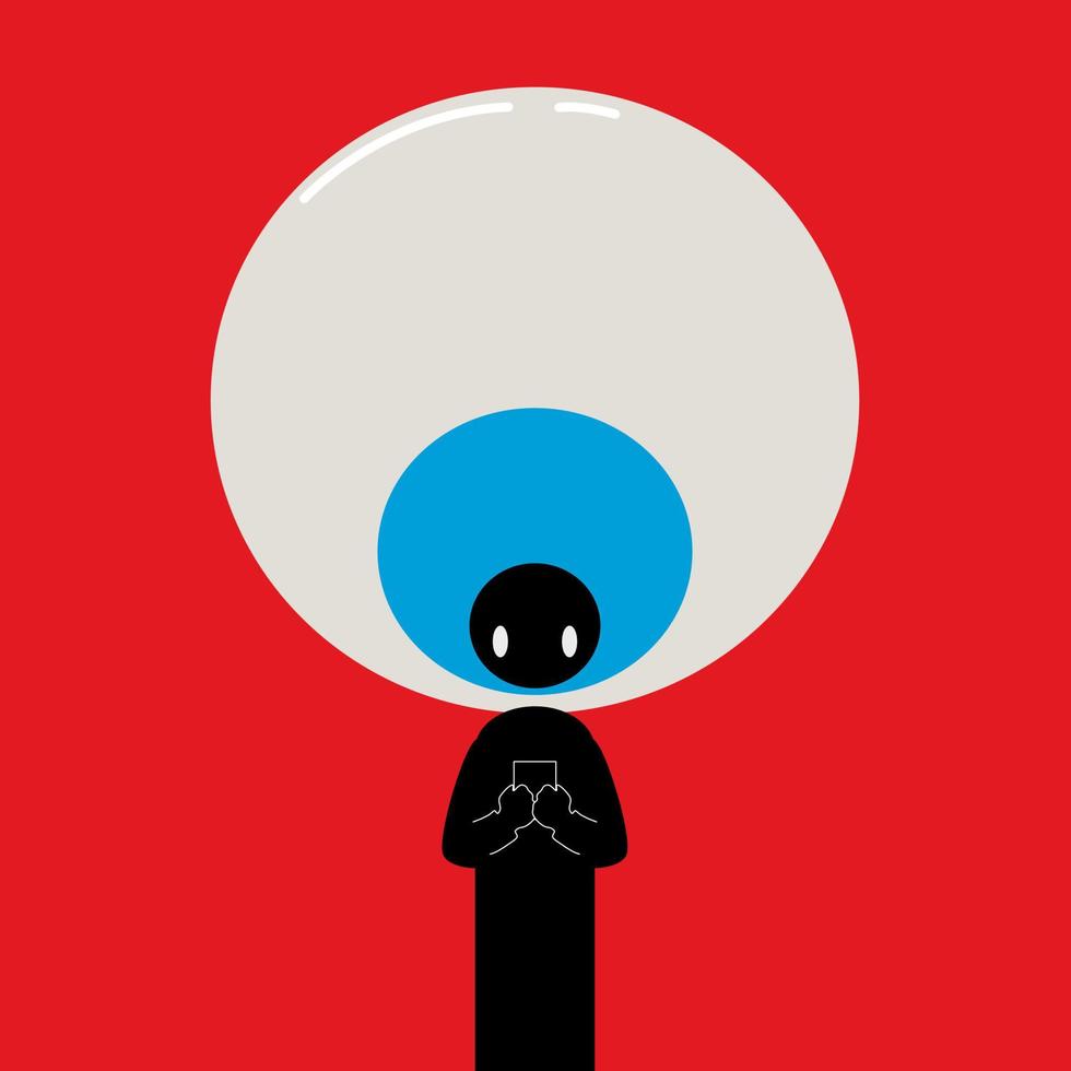 big eyeball spying behind of people with mobile phone vector