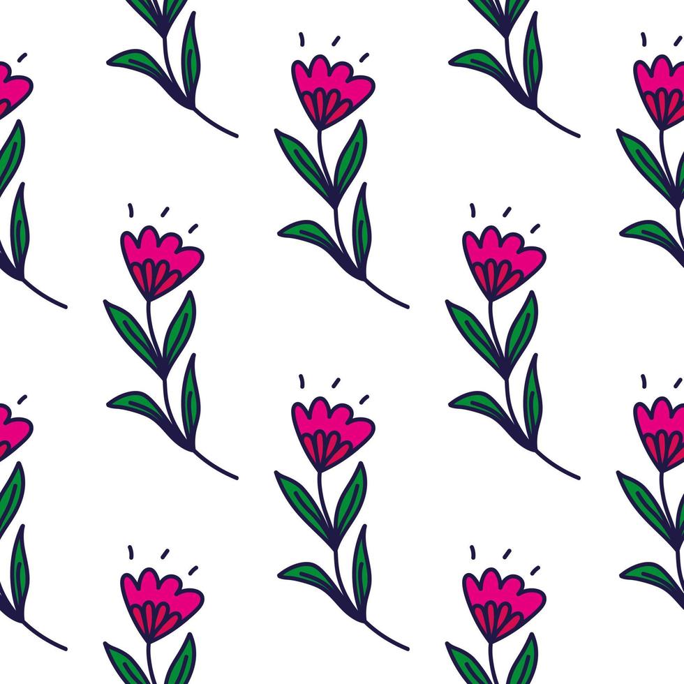 Cute flower seamless pattern in stylized folk style. Hand drawn elegant botanical background. vector