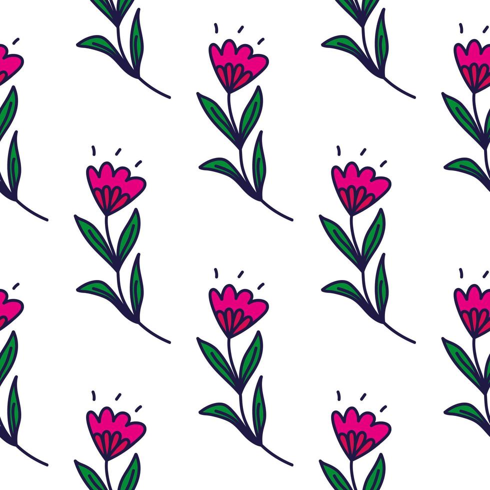 Cute flower seamless pattern in stylized folk style. Hand drawn elegant botanical background. vector